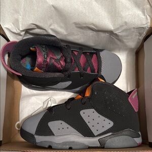 Jordan Kids Black and Gray Sneakers with Pink Accents
